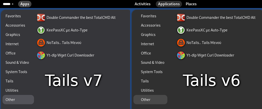 How it looks the NoTails.. Tails Menu on Tails OS