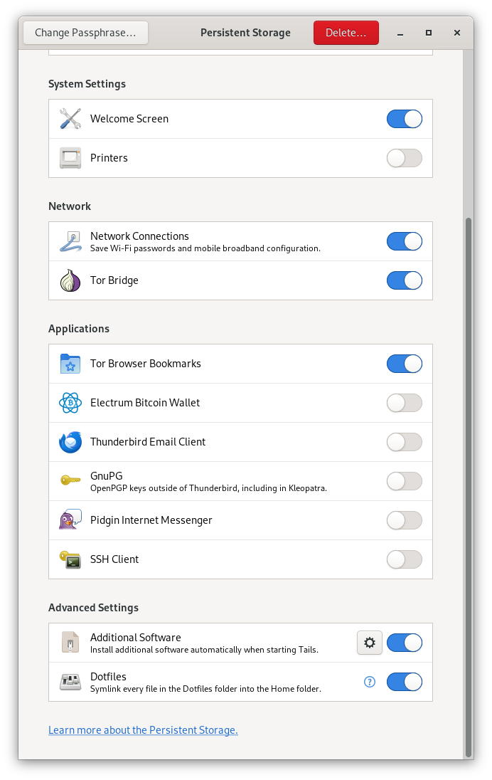 Enabled Dotfiles inside the Persistent Storage